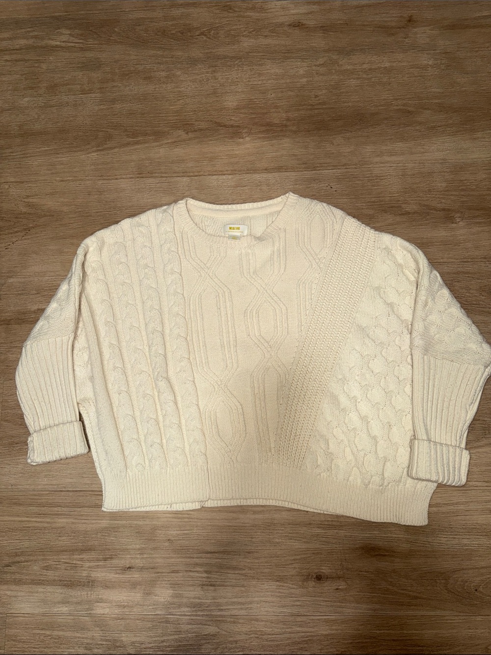 Maeve Cream Cable Mixed-Knit Crewneck Sweater